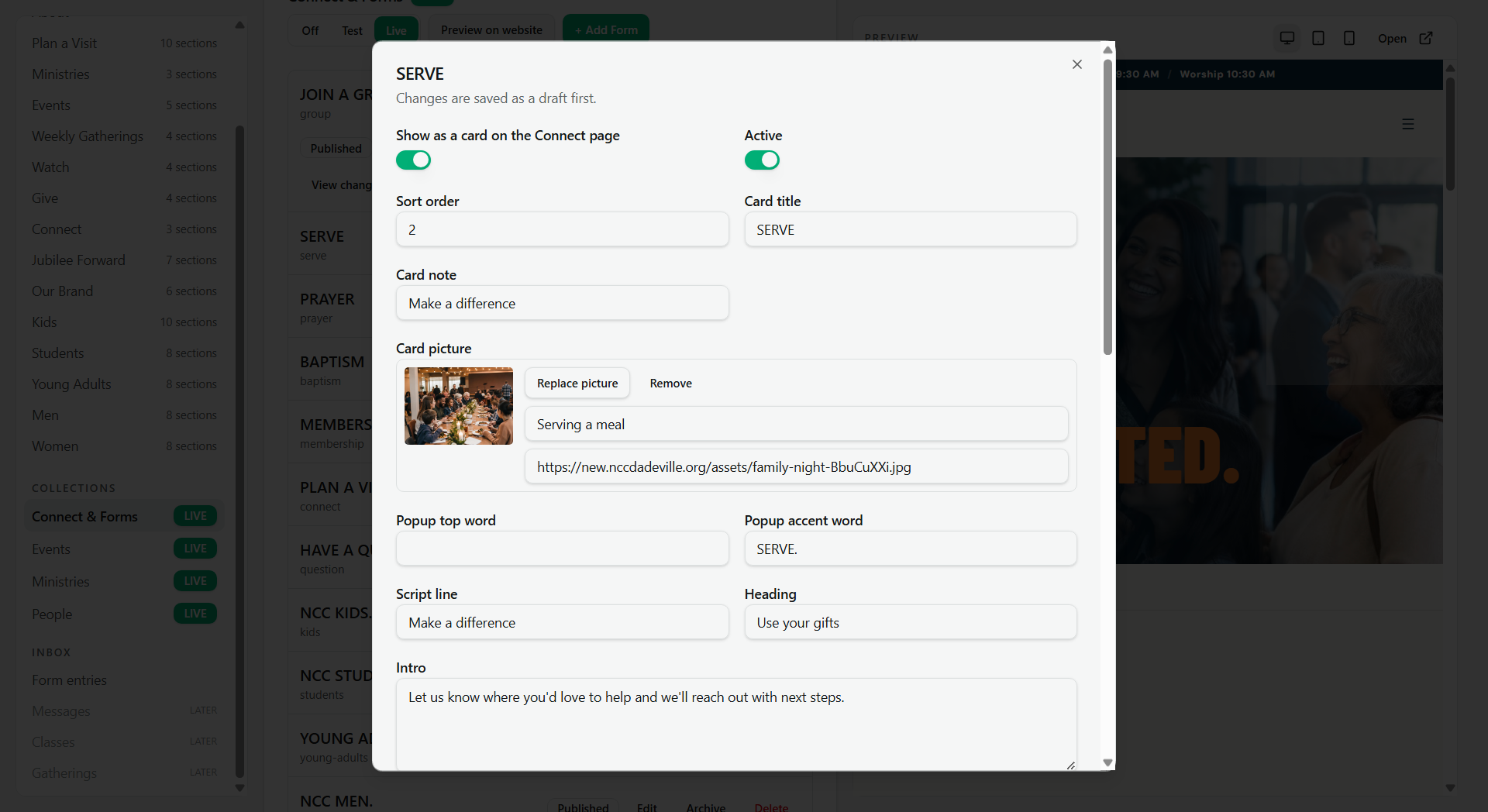 Connect & Forms editor